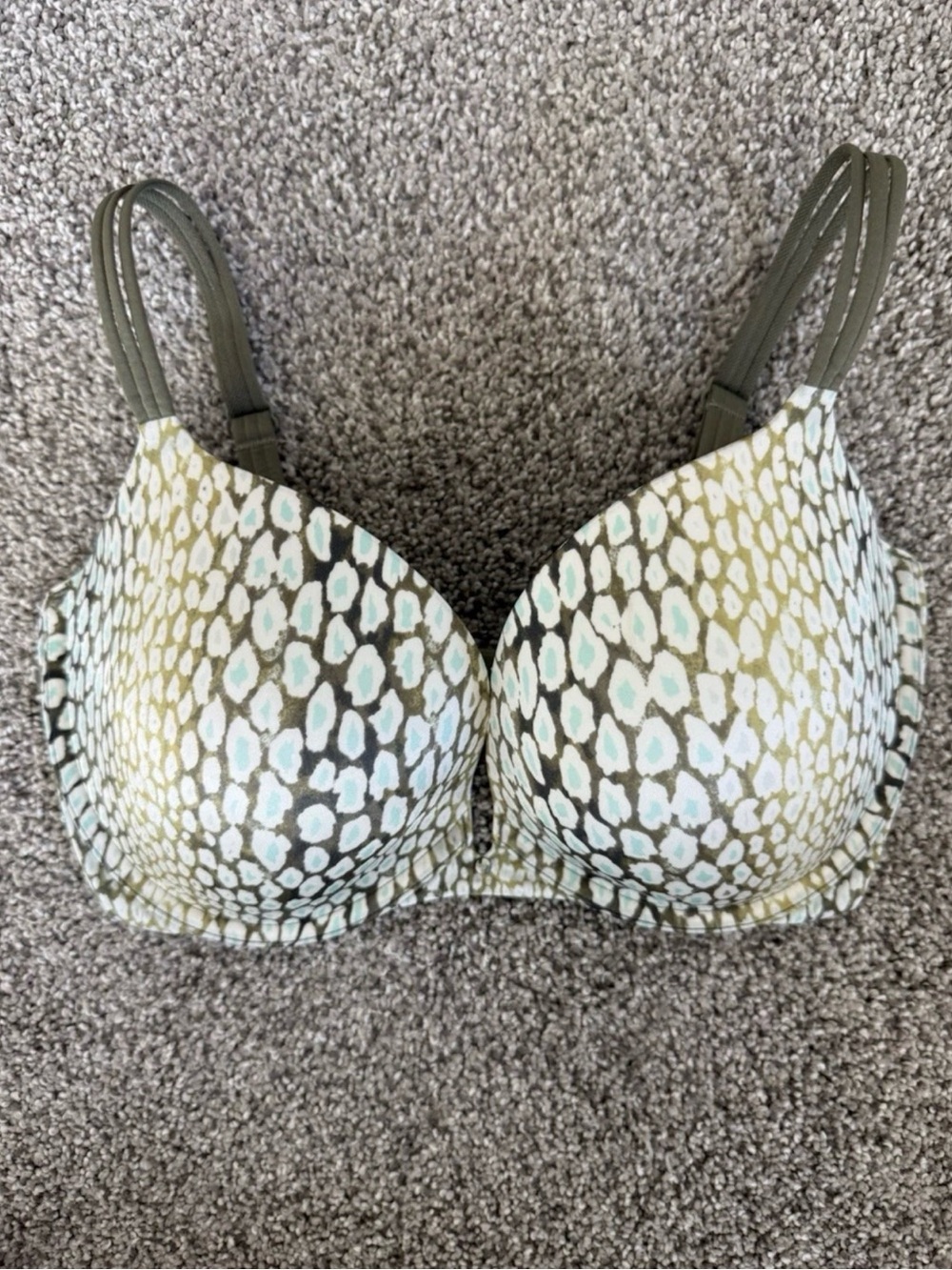 Victoria's Secret Olive Green and White Reptile-Print T-Shirt Bra